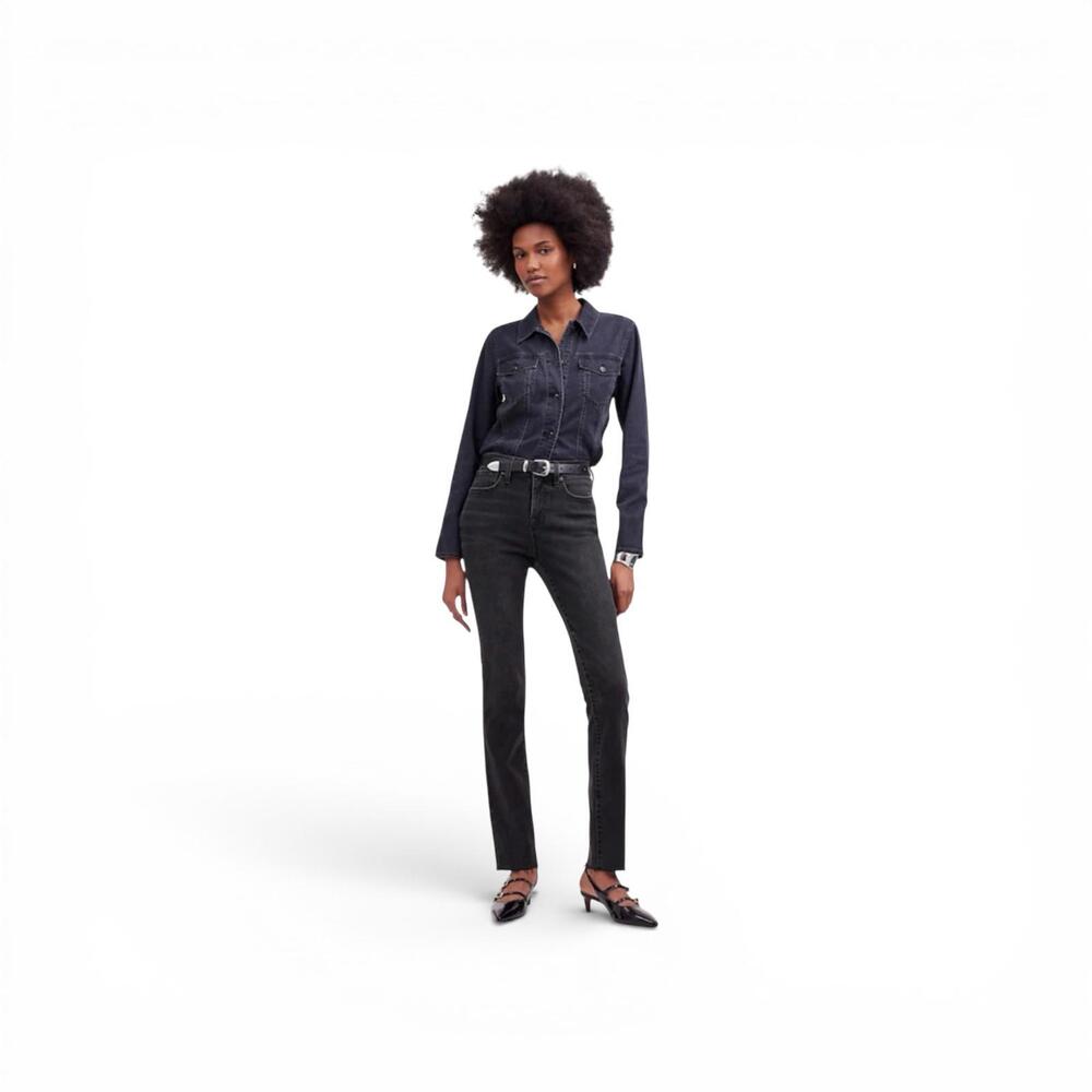 Madewell Mid-Rise Stovepipe Jeans Raw Hem Washed Black Size 31 Waist